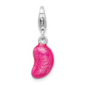 Amore La Vita Sterling Silver Rhodium-plated Polished 3-D Enameled Pink Jelly Bean Charm with Fancy Lobster Clasp, 25 x 8 mm