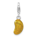 Sterling Silver Rhod-plated 3-D Enameled Yellow Bean w/Lobster Clasp Charm, 26 x 8 mm