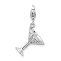 Amore La Vita Sterling Silver Rhodium-plated Polished 3-D CZ Martini Glass Charm with Fancy Lobster Clasp, 27 x 17 mm