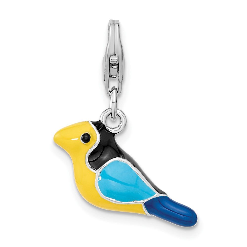 Amore La Vita Sterling Silver Rhodium-plated Polished 3-D Enameled Bird Charm with Fancy Lobster Clasp, 22 x 18 mm