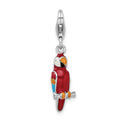 Amore La Vita Sterling Silver Rhodium-plated Polished 3-D Enameled Parrot Charm with Fancy Lobster Clasp, 29 x 7 mm