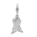 Amore La Vita Sterling Silver Rhodium-plated Polished 3-D Wings Charm with Fancy Lobster Clasp, 28 x 12 mm