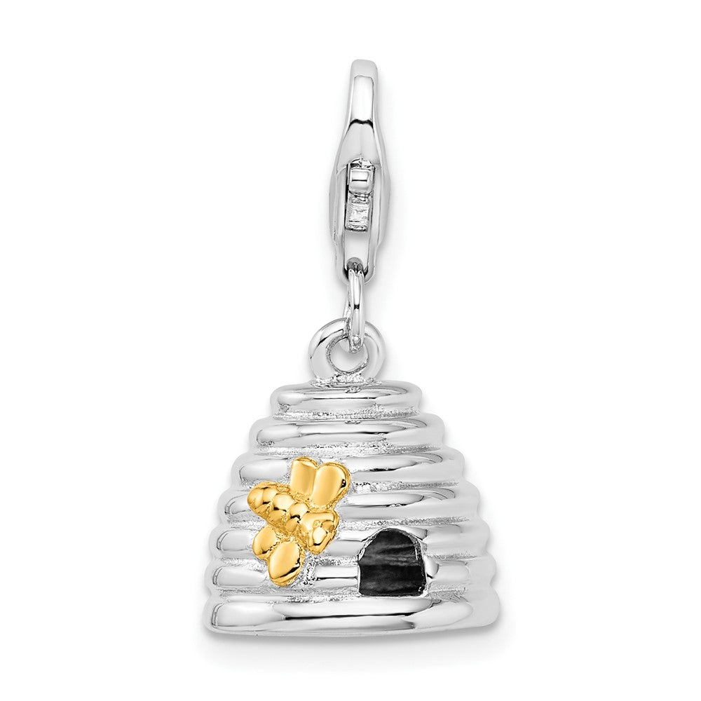 Amore La Vita Sterling Silver Rhodium-plated and Gold-plated Polished 3-D Beehive Charm with Fancy Lobster Clasp, 23 x 12 mm