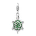 Amore La Vita Sterling Silver Rhodium-plated Polished 3-D CZ Green Turtle Charm with Fancy Lobster Clasp, 31 x 14 mm