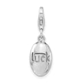 Sterling Silver Rhodium-plated Polished Luck Oval w/Lobster Clasp Charm, 26.2 x 8.7 mm