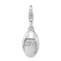 Sterling Silver Rhodium-plated Polished Love Oval w/Lobster Clasp Charm, 26.2 x 8.7 mm