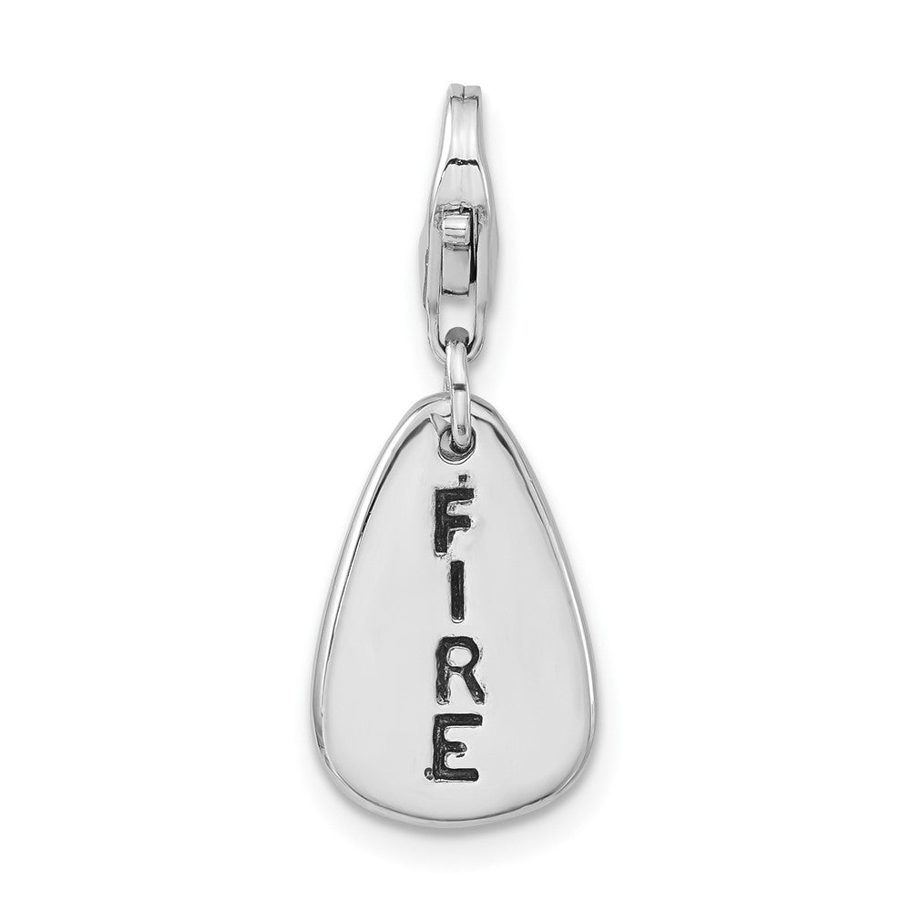 Sterling Silver Rhodium-plated Polished & Antiqued Fire Symbol w/Lobster Clasp Charm, 24.6 x 9.5 mm
