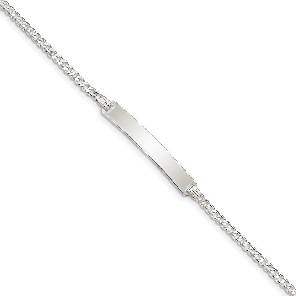 Sterling Silver Curb Link ID Bracelet, 7 x 2 mm