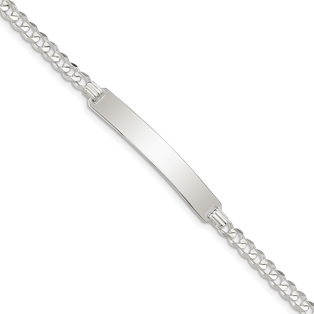 Sterling Silver Curb Link ID Bracelet, 8 x 3 mm