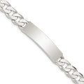 Sterling Silver Polished Engraveable Patterned Curb Link ID Bracelet, 8 x 9 mm