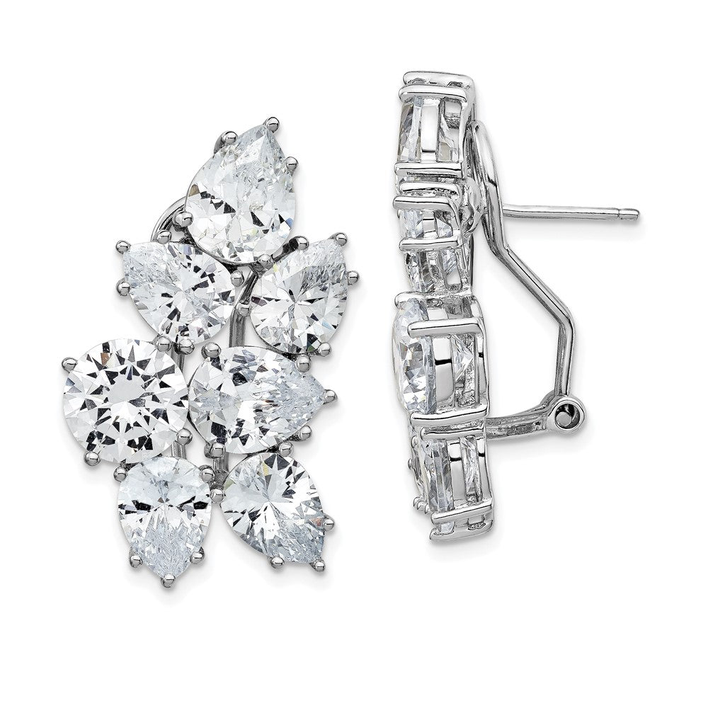Cheryl M Sterling Silver Rhodium-plated Fancy Brilliant-cut CZ Cluster Omega Back Earrings, 28 x 17 mm