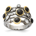 Cheryl M Sterling Silver Black Rhodium w/Gold-Plating Onyx & CZ Ring, Size 8, 18.8 mm