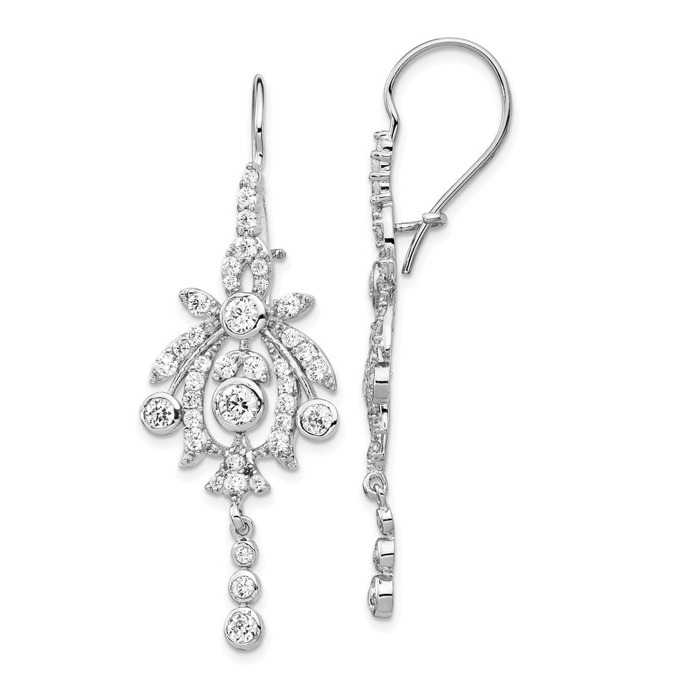 Cheryl M Sterling Silver Rhodium-plated Fancy Brilliant-cut Bezel CZ Kidney Wire Dangle Earrings, 47 x 17 mm