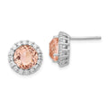 Cheryl M Sterling Silver Rhodium-plated 100 Facet Simulated Morganite and White Brilliant-cut CZ Halo Post Earrings, 12 x 12 mm