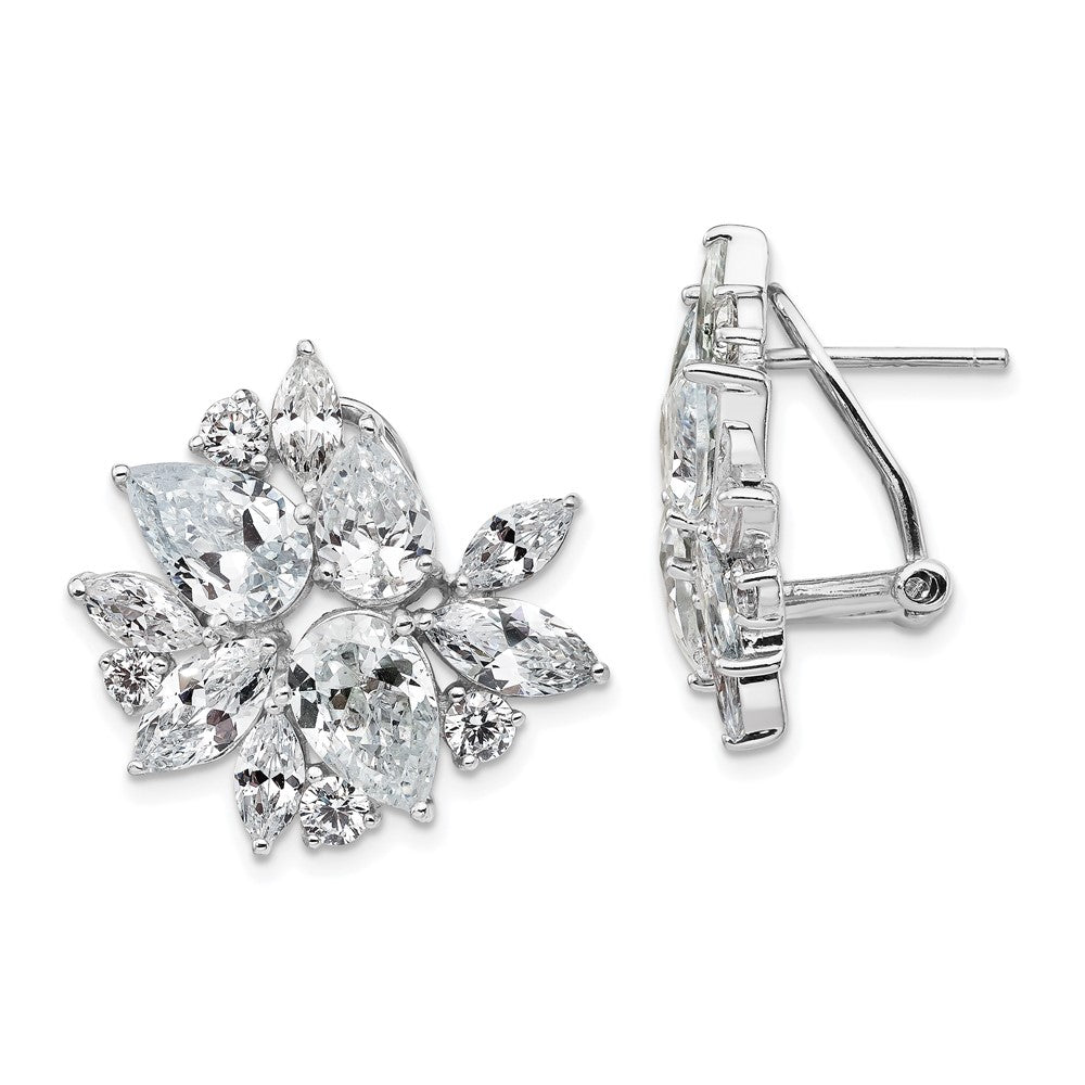 Cheryl M Sterling Silver Rhodium-plated Brilliant-cut & Marquise-cut CZ Cluster Post Omega Back Earrings, 11.75 x 23.5 mm