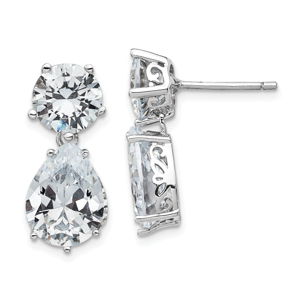 Cheryl M Sterling Silver Rhodium-plated Brilliant-cut CZ Round and Pear Shaped Post Dangle Earrings, 21 x 11 mm