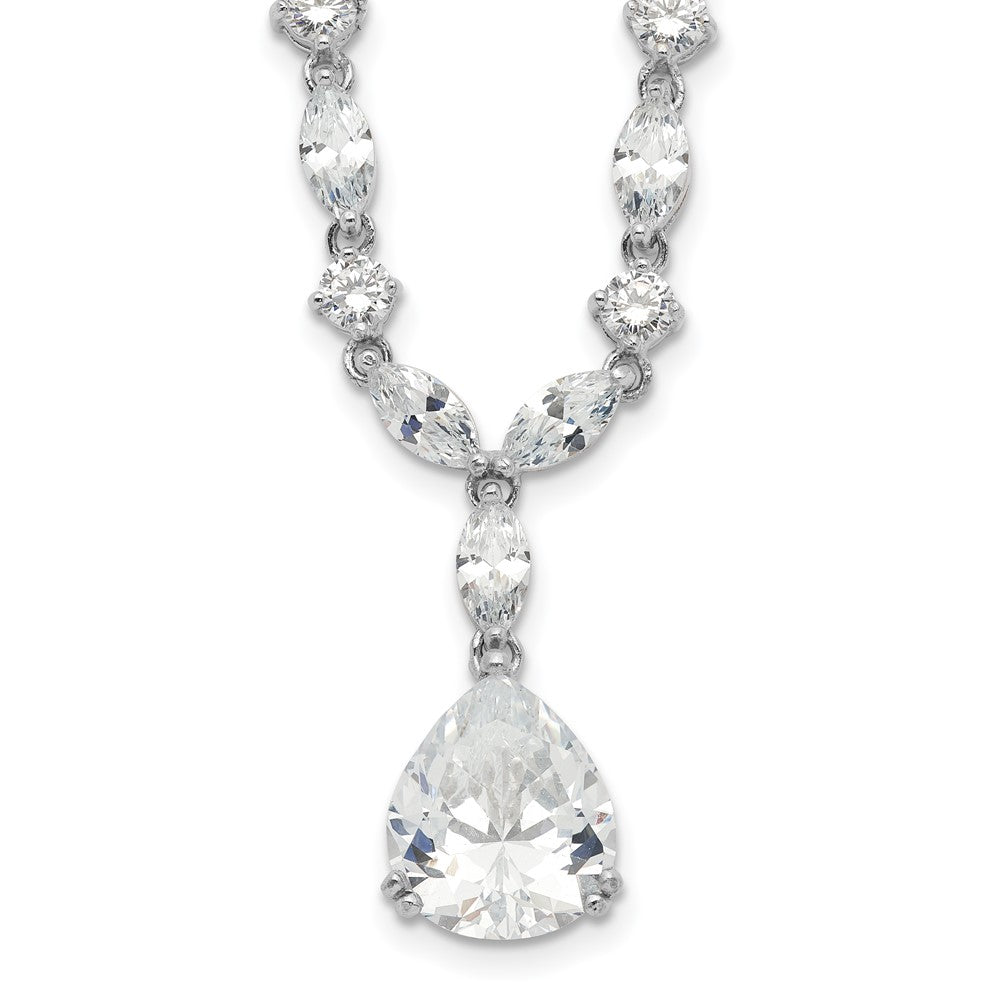 Cheryl M Sterling Silver Rhodium-plated Fancy Marquise-cut & Brilliant-cut Pear CZ 17 Inch Necklace, 17 x 13 mm