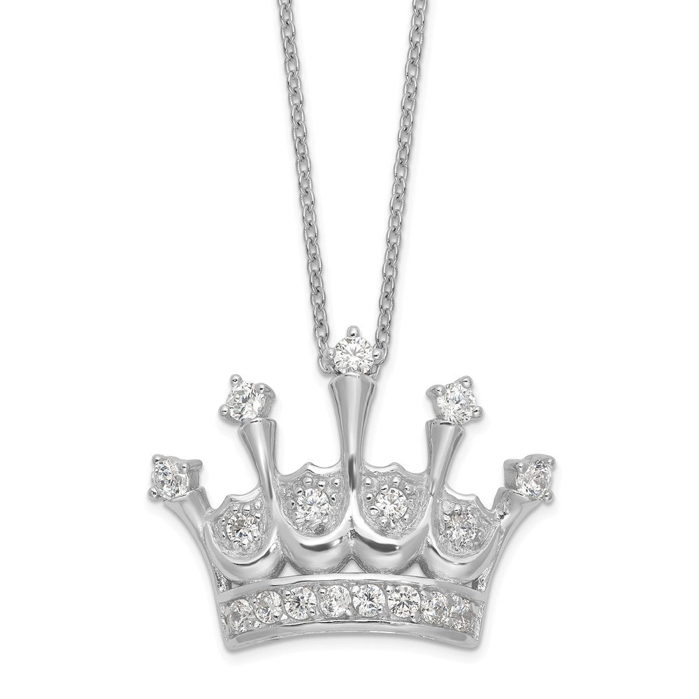 Cheryl M Sterling Silver Rhodium-plated Brilliant-cut CZ Crown 18 Inch Necklace, 18 x 24.5 mm