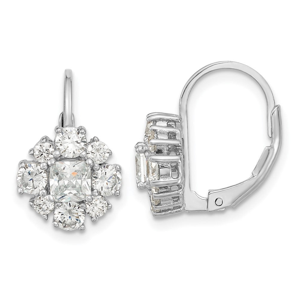Cheryl M Sterling Silver Rhodium-plated Princess-cut and Brilliant-cut CZ Leverback Earrings, 15 x 10 mm