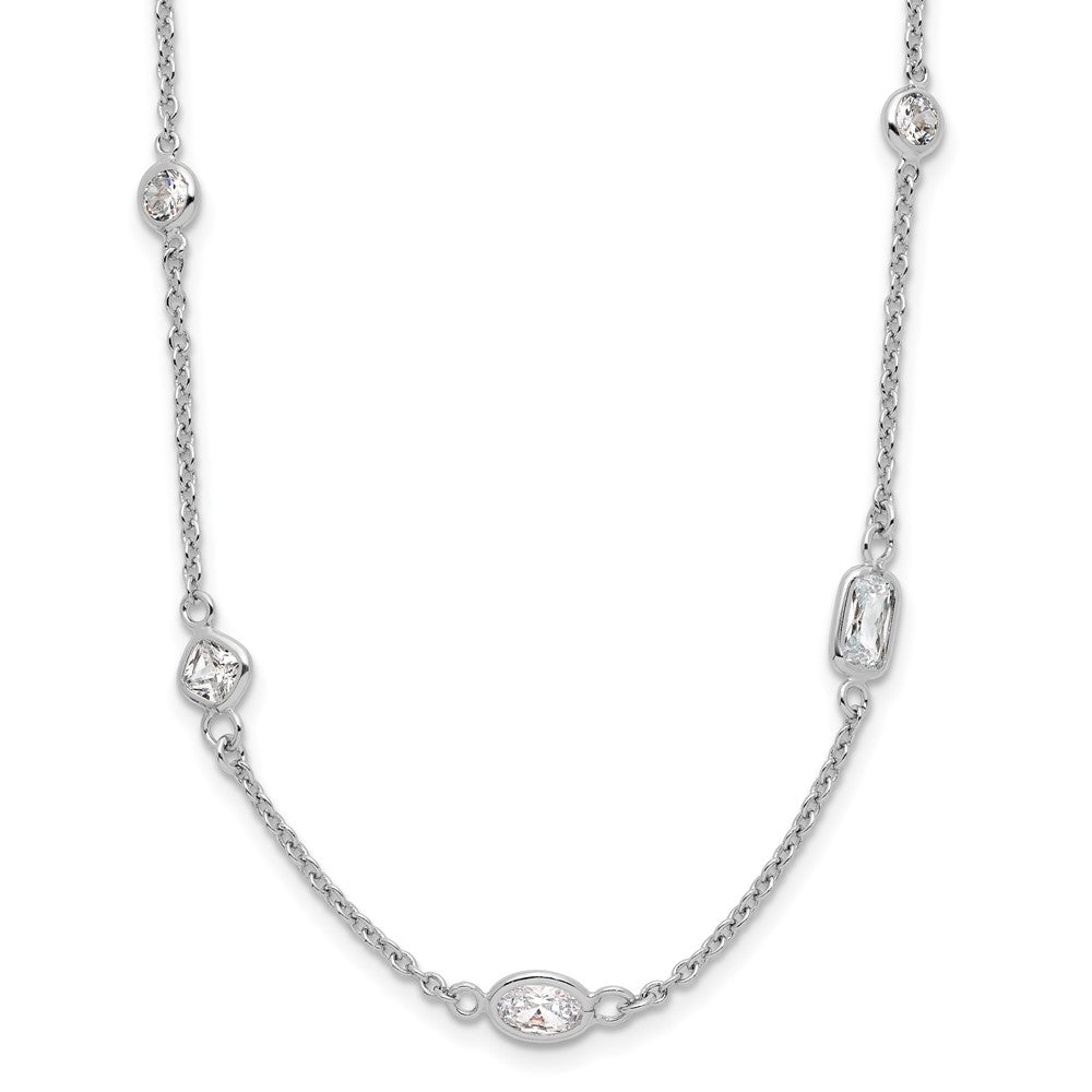 Cheryl M Sterling Silver Rhodium-plated Brilliant-cut CZ 26 Station 36.5 Inch Necklace, 36.5 x 5.6 mm