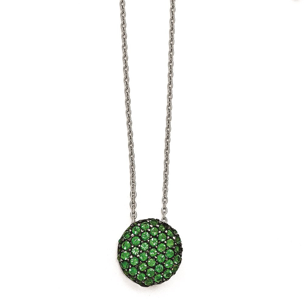 Cheryl M Sterling Silver w/ Black Rhodium Glass Sim. Emerald Necklace, 18 mm