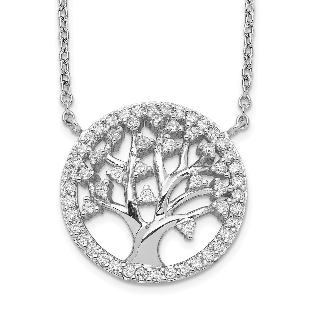Cheryl M Sterling Silver Rhodium-plated Brilliant-cut CZ Tree Of Life 18 Inch Necklace, 18 x 18 mm