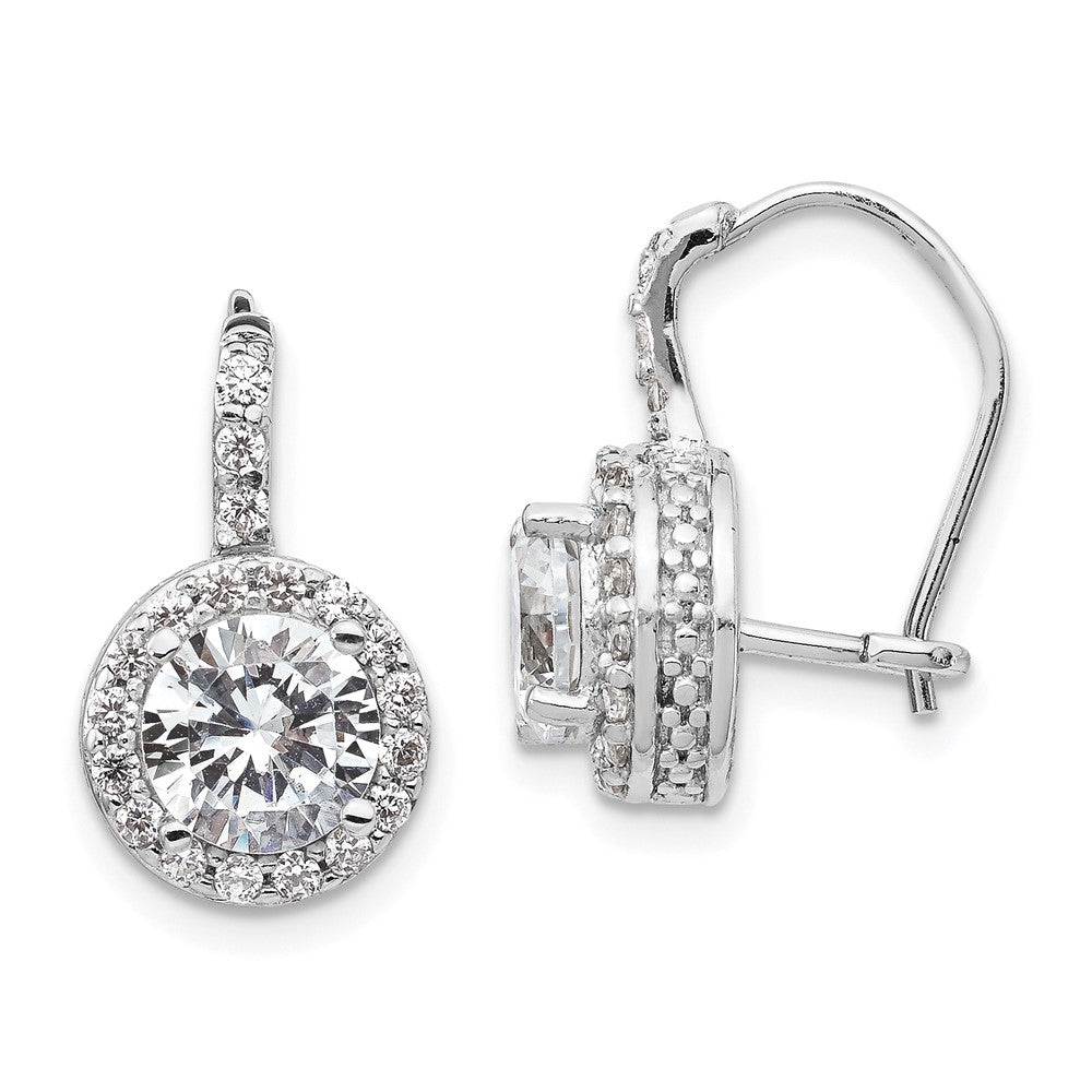 Cheryl M Sterling Silver Rhodium-plated Brilliant-cut Round CZ Halo Kidney Wire Dangle Earrings, 17 x 11 mm
