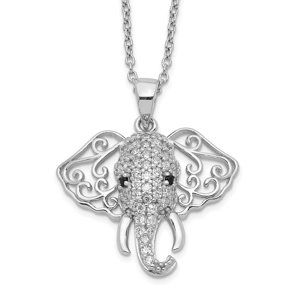 Cheryl M Sterling Silver Rhodium-plated Brilliant-cut Black and White CZ Filigree Elephant 18 Inch Necklace, 18 x 23 mm