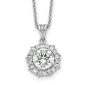 Cheryl M Sterling Silver Rhodium-plated Brilliant-cut and Emerald-cut CZ Halo 18 Inch Necklace, 18 x 14 mm