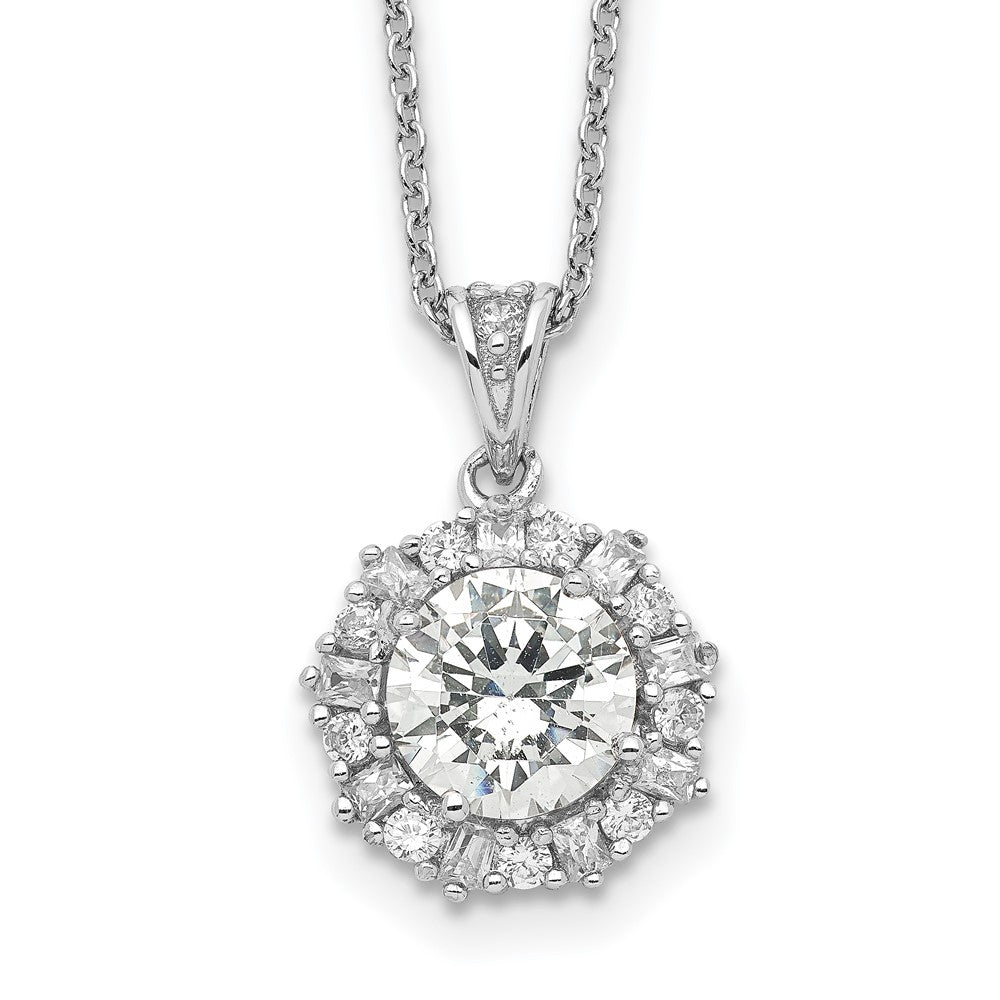 Cheryl M Sterling Silver Rhodium-plated Brilliant-cut and Emerald-cut CZ Halo 18 Inch Necklace, 18 x 14 mm