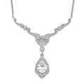Cheryl M Sterling Silver Rhodium-plated Fancy Brilliant-cut CZ Teardrop Dangle 16 Inch Necklace with 2.25 Inch Extender, 18.25 x 37.5 mm