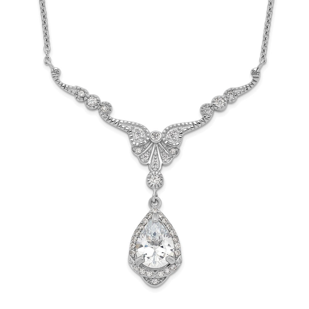 Cheryl M Sterling Silver Rhodium-plated Fancy Brilliant-cut CZ Teardrop Dangle 16 Inch Necklace with 2.25 Inch Extender, 18.25 x 37.5 mm