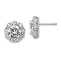 Cheryl M Sterling Silver Rhodium-plated Fancy Brilliant-cut and Emerald-cut CZ Halo Post Earrings, 13 x 13 mm