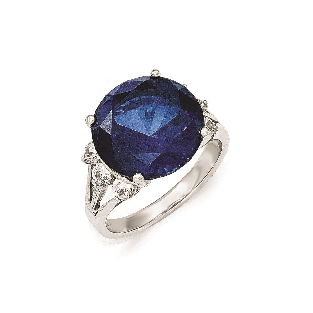Cheryl M Sterling Silver AAA CZ and Synthetic Sapphire Ring, Size 6