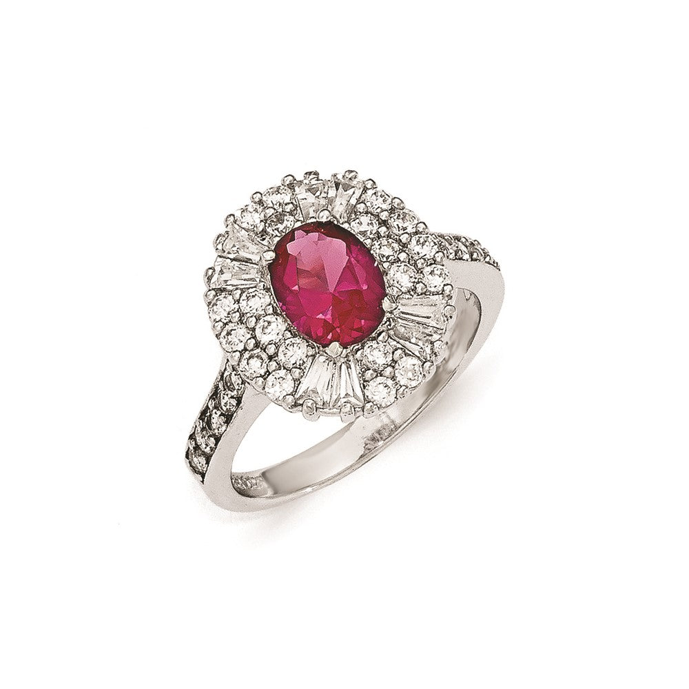 Cheryl M Sterling Silver CZ and Synthetic Ruby Ring, Size 6