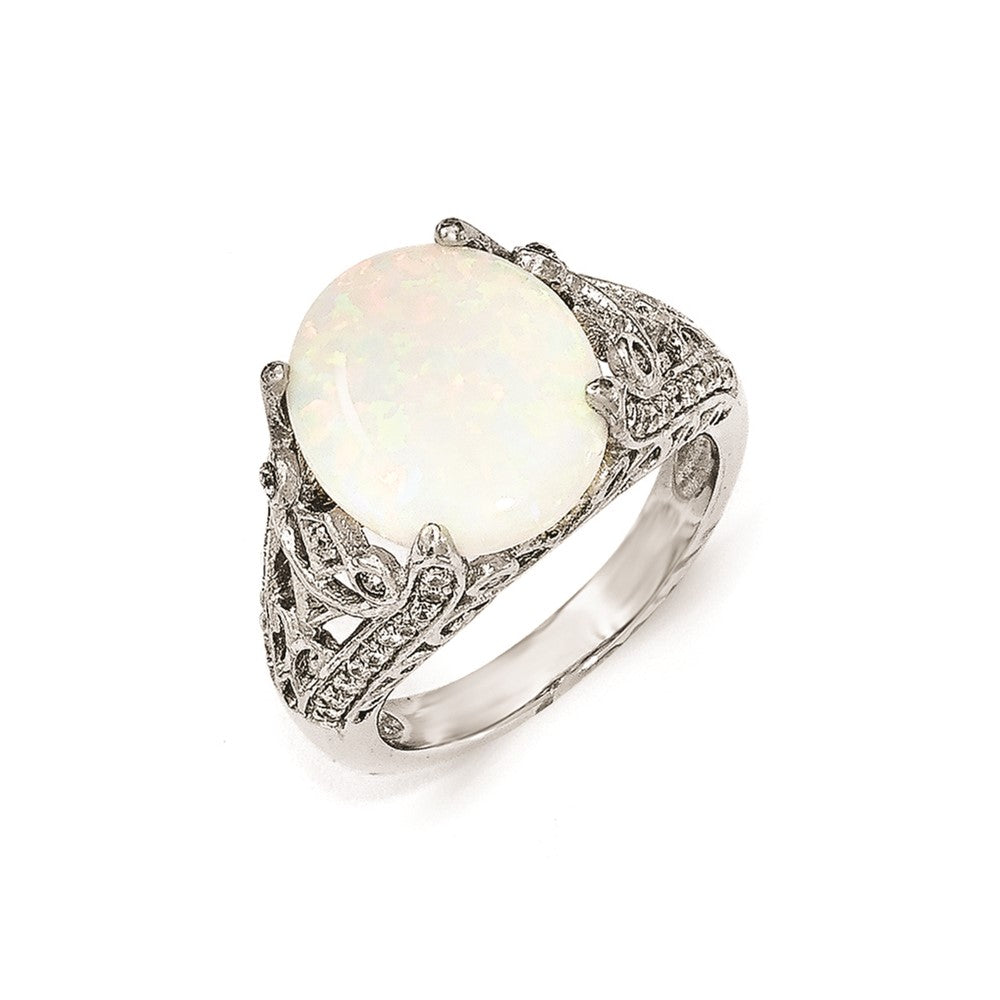 Cheryl M Sterling Silver CZ and Synthetic Opal Ring, Size 8