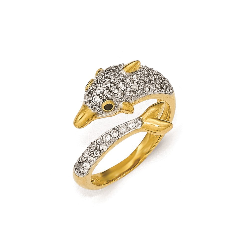Cheryl M Sterling Silver Gold-plated Black and White CZ Dolphin Ring, Size 8