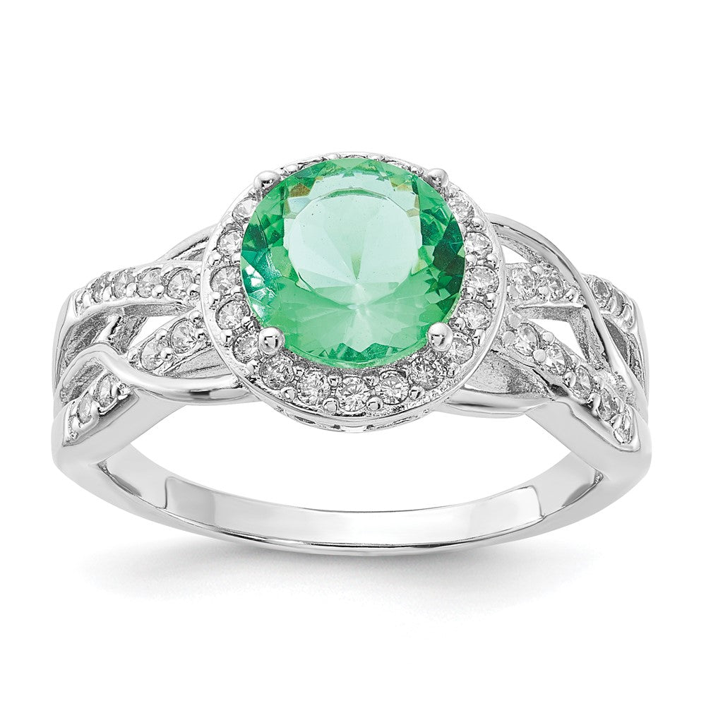Cheryl M Sterling Silver CZ and Simulated Paraiba Tourmaline Faceted Ring, Size 8, 10.8 mm