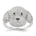 Cheryl M Sterling Silver Enameled Black and White CZ Puppy Ring, Size 8, 15.9 mm