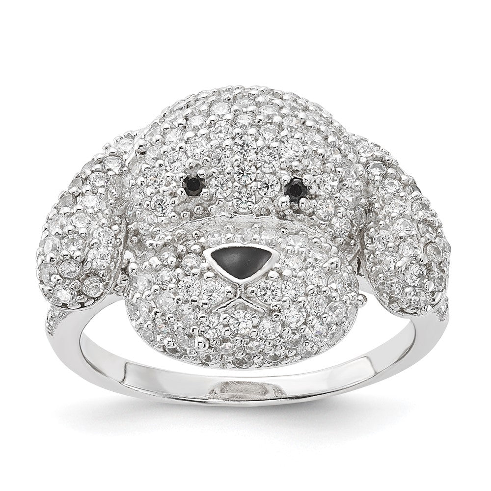 Cheryl M Sterling Silver Enameled Black and White CZ Puppy Ring, Size 8, 15.9 mm