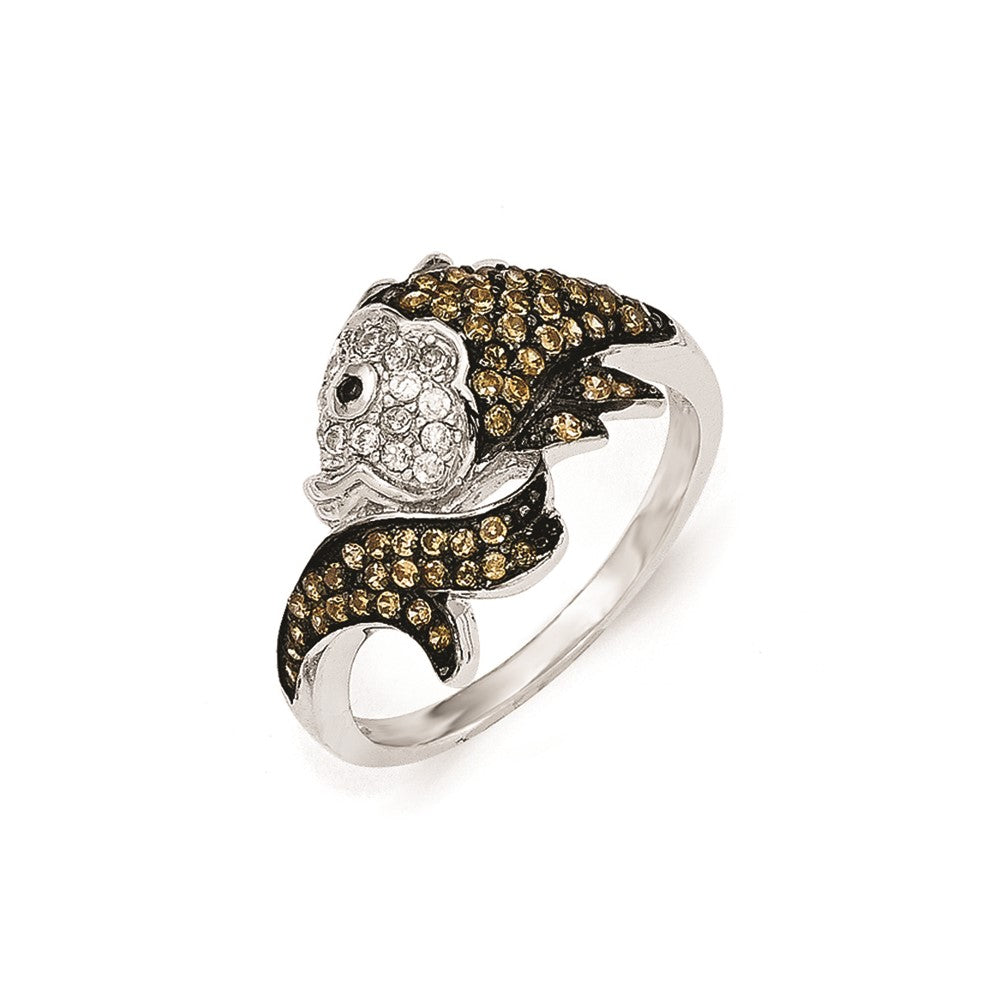 Cheryl M Sterling Silver Black Rhodium & CZ Fish Ring, Size 8