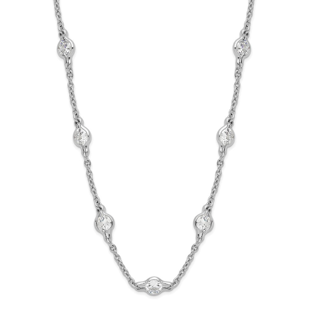 Cheryl M Sterling Silver Rhodium-plated Brilliant-cut Round CZ 19 Station 18.5 Inch Necklace, 18.5 x 4.6 mm