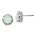 Cheryl M Sterling Silver Rhodium-plated Cabochon Lab Created Opal and Brilliant-cut CZ Post Stud Earrings, 10.29 x 10.37 mm