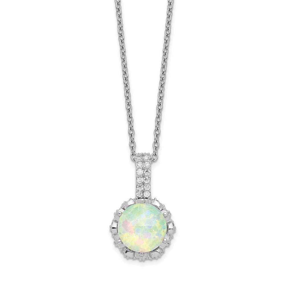 Cheryl M Sterling Silver Rhodium-plated Cabochon Lab Created Opal and Brilliant-cut CZ 18.5 Inch Necklace, 18.25 x 10.92 mm