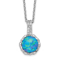 Cheryl M Sterling Silver Rhodium-plated Cabochon Lab Created Blue Opal and Brilliant-cut CZ 18.25 Inch Necklace, 18.25 x 10.59 mm