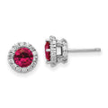 Cheryl M Sterling Silver Rhodium-plated Brilliant-cut Lab Created Ruby and Brilliant-cut White CZ Round Halo Post Earrings, 1.8 ct, 9.6 x 9.6 mm