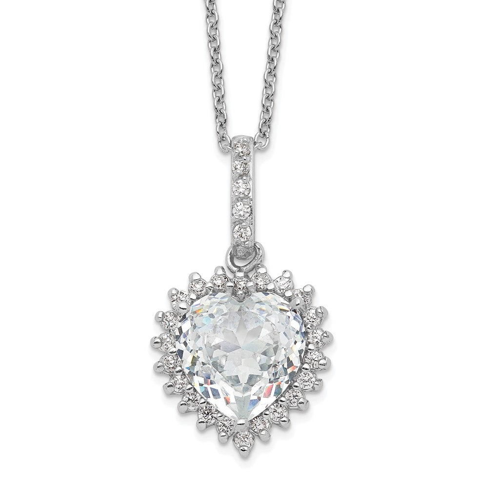 Cheryl M Sterling Silver Rhodium-plated Fancy 100-Facet and Brilliant-cut CZ Heart 18.5 Inch Necklace, 18.5 x 14 mm