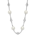 Cheryl M Sterling Silver Rhodium-plated Glass Pearl and Brilliant-cut CZ Bezel Station 18.25 Inch Necklace, 18.25 x 7.86 mm