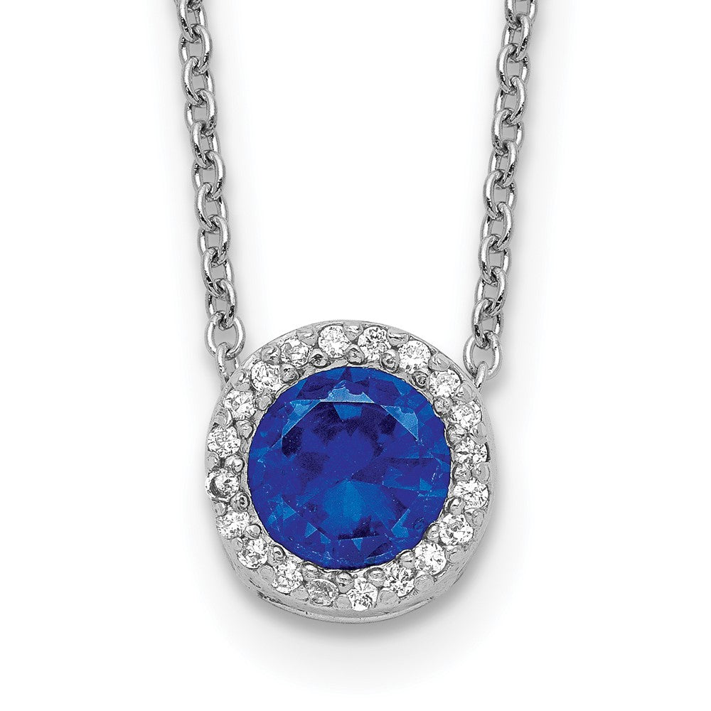 Cheryl M Sterling Silver Rhodium-plated Brilliant-cut Lab Created Dark Blue Spinel and Brilliant-cut White CZ Round Halo 18.25 Inch Necklace, 1.25 ct, 18.25 x 8.82 mm
