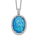 Cheryl M Sterling Silver Rhodium-plated Cabochon Lab Created Blue Opal and Brilliant-cut CZ Oval 18.5 Inch Necklace, 18.5 x 16.7 mm